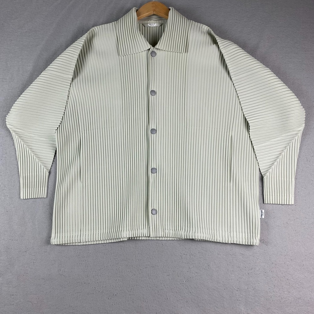 Issey Miyake Homme Plisse Pleated MC March Shirt Jacket Mens 2 frosty gray snap